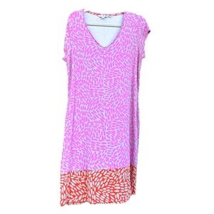 Boden Nancy Jersey Dress | Size 14 US Pink & Coral Pebble Print Made in Portugal